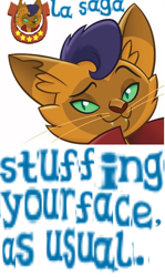 Size: 352x590 | Tagged: safe, artist:horsesplease, character:capper dapperpaws, species:abyssinian, species:anthro, my little pony: the movie (2017), caption, cat, expand dong, exploitable meme, garfield, garfielf, image macro, lasaga, looking at you, male, meme, solo, why