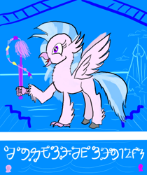 Size: 430x512 | Tagged: safe, artist:horsesplease, character:silverstream, conlang, constructed language, flail, mount aris, ocean, paint tool sai, sarmelonid, shell, solo, stairs, that hippogriff sure does love stairs, vozonid, weapon