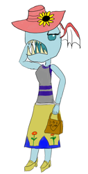 Size: 3426x6765 | Tagged: safe, artist:horsesplease, character:ocellus, species:anthro, episode:non-compete clause, g4, my little pony: friendship is magic, angry, biteacuda, calling, clothing, dress, equestria girls-ified, fish, flower, handbag, hat, materialism, not salmon, paint tool sai, wat