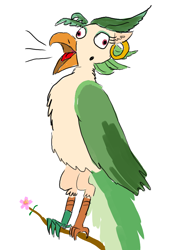 Size: 3016x4032 | Tagged: safe, artist:horsesplease, character:captain celaeno, species:parrot, my little pony: the movie (2017), amputee, behaving like a bird, birb, birds doing bird things, cherry blossoms, derp, ear piercing, earring, flower, flower blossom, jewelry, missing accessory, paint tool sai, piercing, prosthetic leg, prosthetic limb, prosthetic talon, prosthetics, screaming