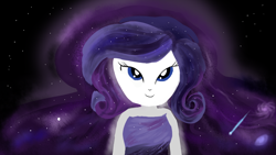 Size: 1280x720 | Tagged: safe, artist:horsesplease, character:rarity, episode:the other side, g4, my little pony:equestria girls, clothing, dress, galaxy, glowing mane, lidded eyes, meteor, nebula, night, paint tool sai, purple, smiling, smirk, song in the description, space, stars