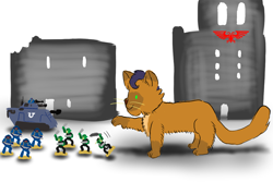 Size: 1500x1000 | Tagged: safe, artist:horsesplease, character:capper dapperpaws, my little pony: the movie (2017), aquila, bolter, cat, catified, figurine, gaming miniature, imperium, leman russ, miniature, ork, paint tool sai, space marine, species swap, tactical squad, tank (vehicle), ultramarine, warhammer (game), warhammer 40k, weapon