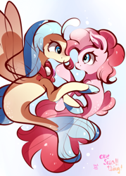 Size: 979x1371 | Tagged: safe, artist:tohupo, character:pinkie pie, character:princess skystar, species:seapony (g4), ship:skypie, my little pony: the movie (2017), angler fish, blushing, female, glow, lesbian, looking at each other, seaponified, seapony pinkie pie, shipping, species swap, underwater