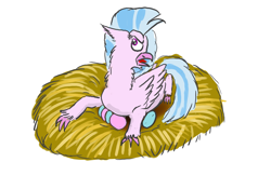 Size: 3543x2480 | Tagged: safe, artist:horsesplease, character:silverstream, parent:silverstream, parents:gallstream, species:pony, angry, behaving like a chicken, brooding, egg, irritated, nest, silverstream the hen