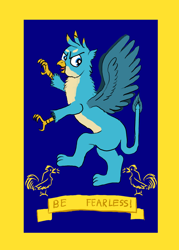 Size: 1000x1400 | Tagged: safe, artist:horsesplease, character:gallus, species:bird, species:chicken, species:griffon, species:rooster, banner, crowing, gallus the rooster, heraldry, pun