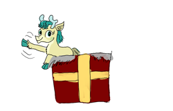 Size: 1400x900 | Tagged: safe, artist:horsesplease, character:alice, species:deer, species:reindeer, episode:best gift ever, g4, my little pony: friendship is magic, future, present, smiling, waving