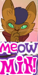 Size: 478x943 | Tagged: safe, artist:horsesplease, character:capper dapperpaws, species:anthro, my little pony: the movie (2017), caption, cat, expand dong, exploitable meme, image macro, male, meme, meow mix, solo, text
