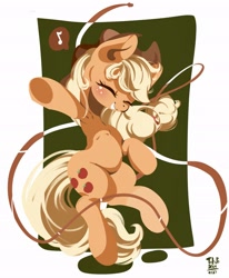 Size: 2541x3090 | Tagged: safe, artist:tohupo, character:applejack, species:earth pony, species:pony, armpits, eyes closed, female, lasso, mare, rope, solo