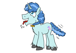 Size: 1300x900 | Tagged: safe, artist:horsesplease, character:party favor, species:pony, behaving like a dog, collar, doggie favor, happy, paint tool sai, panting, solo, tail wag, tongue out