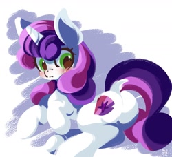 Size: 1713x1562 | Tagged: safe, artist:tohupo, character:sweetie belle, blushing, butt, cutie mark, female, filly, looking at you, looking back, looking back at you, plot, solo, sweetie butt, the cmc's cutie marks