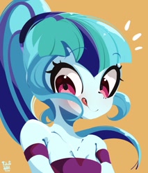 Size: 873x1024 | Tagged: safe, artist:tohupo, character:sonata dusk, my little pony:equestria girls, cute, female, looking at you, ponytail, smiling, solo, sonatabetes, tongue out