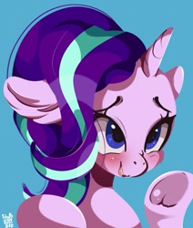 Size: 1121x1323 | Tagged: safe, artist:tohupo, character:starlight glimmer, species:pony, blushing, female, frog (hoof), heart eyes, open mouth, solo, underhoof, wingding eyes