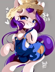 Size: 1491x1972 | Tagged: safe, artist:tohupo, character:rarity, species:pony, species:unicorn, episode:simple ways, g4, my little pony: friendship is magic, bedroom eyes, female, heart, looking at you, overalls, rarihick, smiling, solo, sultry