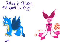 Size: 1400x1000 | Tagged: safe, artist:horsesplease, character:gallus, 1000 hours in ms paint, crowing, derp, gallus the rooster, gem, spinel (steven universe), why