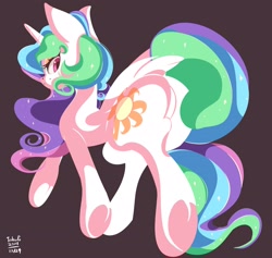 Size: 2048x1941 | Tagged: safe, artist:tohupo, character:princess celestia, species:alicorn, species:pony, black background, butt, featureless crotch, female, looking at you, looking back, looking back at you, mare, plot, praise the sun, rear view, simple background, solo, sunbutt