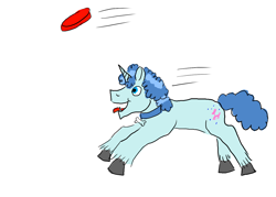 Size: 1400x1000 | Tagged: safe, artist:horsesplease, character:party favor, species:pony, species:unicorn, behaving like a dog, doggie favor, frisbee, hengstwolf, labradoodle, panting, running, tongue out, werewolf