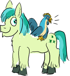 Size: 546x593 | Tagged: safe, artist:horsesplease, character:gallus, character:sandbar, species:bird, species:earth pony, species:pony, species:rooster, ship:gallbar, crowing, gallus the rooster, gay, interspecies, male, shipping