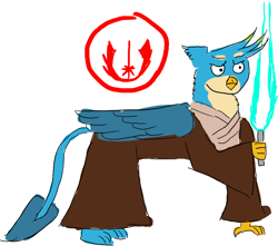 Size: 918x812 | Tagged: safe, artist:horsesplease, character:gallus, crossover, gallus is not amused, jedi, lightsaber, star wars, unamused, weapon