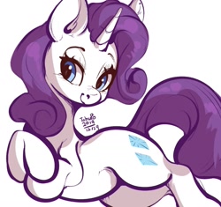 Size: 1350x1270 | Tagged: safe, artist:tohupo, character:rarity, species:pony, species:unicorn, crossed hooves, female, lidded eyes, mare, on side, simple background, smiling, solo, white background