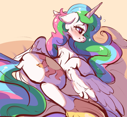Size: 2278x2106 | Tagged: safe, artist:tohupo, character:princess celestia, species:alicorn, species:pony, blushing, butt, dock, drunk, drunk bubbles, female, mare, plot, simple background, sunbutt, white background