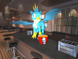 Size: 1024x768 | Tagged: safe, artist:horsesplease, character:gallus, 3d, chicken meat, food, gallus the rooster, gmod, griffons doing griffon things, kfc, meat