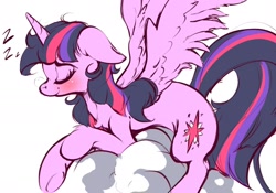 Size: 1822x1273 | Tagged: safe, artist:tohupo, character:twilight sparkle, character:twilight sparkle (alicorn), species:alicorn, species:pony, blushing, cloud, cute, eyes closed, female, mare, on a cloud, onomatopoeia, simple background, sleeping, snot bubble, solo, sound effects, twiabetes, white background, zzz