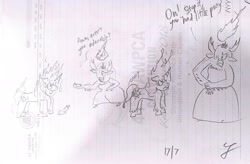 Size: 4032x2648 | Tagged: safe, artist:horsesplease, character:sunset shimmer, biting, chilli, feeding, fiery shimmer, fire, food, hekapoo, horses doing horse things, lined paper, traditional art