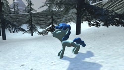 Size: 1280x720 | Tagged: safe, artist:horsesplease, character:party favor, species:pony, 3d, doggie favor, gmod, hengstwolf, howling, snow, solo, tree, werewolf