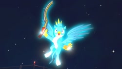 Size: 1280x720 | Tagged: safe, artist:horsesplease, character:gallus, 3d, angel, ascension, cute, gallabetes, glow, gmod, happy, khopesh, smiling, stars, sweet dreams fuel, sword, weapon