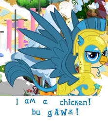 Size: 328x369 | Tagged: safe, artist:horsesplease, episode:the last problem, g4, my little pony: friendship is magic, caption, expand dong, exploitable meme, gallus the rooster, image macro, meme, royal guard gallus, text