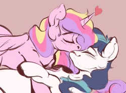 Size: 1621x1200 | Tagged: safe, artist:tohupo, character:princess cadance, character:shining armor, species:alicorn, species:pony, species:unicorn, ship:shiningcadance, eyes closed, female, heart, kissing, male, mare, shipping, simple background, stallion, straight