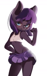 Size: 1117x1795 | Tagged: safe, artist:tohupo, character:maud pie, species:anthro, species:earth pony, species:pony, belly button, blushing, clothing, female, lidded eyes, looking at you, mare, skirt, solo, tank top