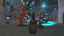 Size: 1280x720 | Tagged: safe, artist:horsesplease, character:gallus, character:trouble shoes, 3d, alcohol, beer, bottle, crossover, drunk, drunken shoes, gmod, mudsdale, multeity, pokémon, random, triality, van