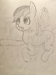 Size: 1536x2048 | Tagged: safe, artist:tohupo, character:rainbow dash, species:pegasus, species:pony, female, flying, mare, monochrome, sketch, solo, traditional art
