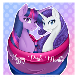 Size: 2048x2048 | Tagged: safe, artist:wolfpaintruth, character:rarity, character:twilight sparkle, character:twilight sparkle (alicorn), species:alicorn, species:pony, species:unicorn, ship:rarilight, bilight sparkle, bisexual pride flag, duo, female, lesbian, pride, pride flag, shipping, text