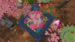 Size: 1280x720 | Tagged: safe, artist:horsesplease, character:pinkie pie, species:bird, 3d, ball pit, bubble berry, bubblepie, cherry blossoms, cockatoo, cuddling, dashcon, female, flower, flower blossom, gmod, male, robot, rule 63, sakura pie, self ponidox, selfcest, shipping, sleeping, spooning, straight