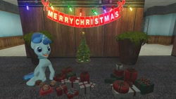 Size: 1280x720 | Tagged: safe, artist:horsesplease, character:party favor, g4, 3d, christmas, christmas tree, doggie favor, food, gmod, holiday, muffin, tree