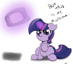 Size: 800x700 | Tagged: safe, artist:wazzart, character:twilight sparkle, filly, floppy ears, frown, magic, microwave