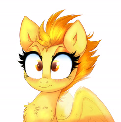 Size: 2305x2329 | Tagged: safe, artist:confetticakez, character:spitfire, species:pegasus, species:pony, g4, blushing, chest fluff, embarrassed, female, mare, solo, wonderbolt