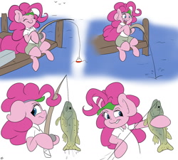 Size: 1280x1152 | Tagged: safe, artist:wazzart, character:pinkie pie, clothing, explicit source, fish, fishing, fishing rod