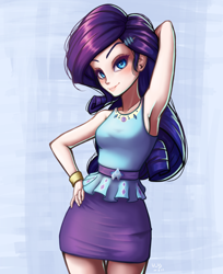 Size: 816x1000 | Tagged: safe, artist:the-park, character:rarity, species:human, g4, armpits, female, simple background, solo