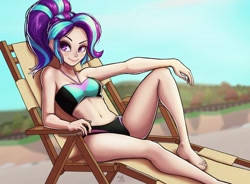 Size: 1280x940 | Tagged: safe, artist:the-park, character:starlight glimmer, species:human, g4, beach, chair, female, ponytail, sitting, solo, swimsuit