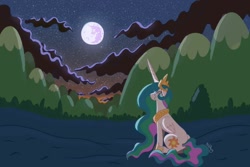 Size: 1600x1067 | Tagged: safe, artist:bearmation, character:princess celestia, species:alicorn, species:pony, g4, cloud, crying, luna's banishment, mare in the moon, remorse