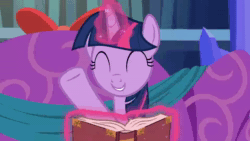 Size: 1920x1080 | Tagged: safe, screencap, character:twilight sparkle, character:twilight sparkle (alicorn), species:alicorn, species:pony, episode:a hearth's warming tail, g4, my little pony: friendship is magic, animated, book, cute, glowing horn, pinkie voice, telekinesis, twiabetes, webm