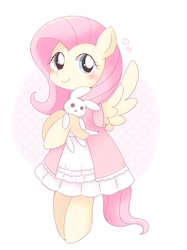 Size: 1434x1920 | Tagged: safe, artist:ginmaruxx, character:fluttershy, species:pegasus, species:pony, g4, dress, plushie, simple background, solo, spread wings, wings