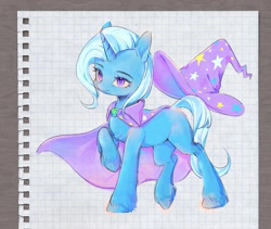 Size: 2025x1711 | Tagged: safe, artist:leafywind, character:trixie, species:pony, species:unicorn, g4, drawing, photo, solo, traditional art, trixie's cape, trixie's hat