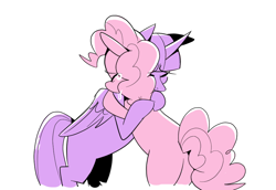 Size: 930x638 | Tagged: safe, artist:cassettepunk, character:pinkie pie, character:twilight sparkle, character:twilight sparkle (alicorn), species:alicorn, species:earth pony, species:pony, g4, crying, hug