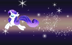 Size: 1000x632 | Tagged: safe, artist:stacy_165cut, character:rarity, species:pony, species:unicorn, g4, eyes closed, simple background, smiling, solo, sparkles