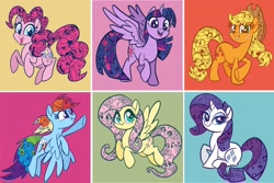 Size: 2048x1364 | Tagged: safe, artist:sophillia, character:applejack, character:fluttershy, character:pinkie pie, character:rainbow dash, character:rarity, character:twilight sparkle, character:twilight sparkle (alicorn), species:alicorn, species:earth pony, species:pegasus, species:pony, species:unicorn, g4, decorative hatching, mane six, simple background