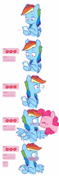 Size: 1280x3745 | Tagged: safe, artist:chub-wub, character:pinkie pie, character:rainbow dash, species:earth pony, species:pegasus, species:pony, ship:pinkiedash, g4, blushing, cellphone, comic, dexterous hooves, eyes closed, female, high res, hoof hold, kissing, lesbian, mare, phone, shipping, smartphone, spread wings, surprised, text message, texting, wingboner, wings